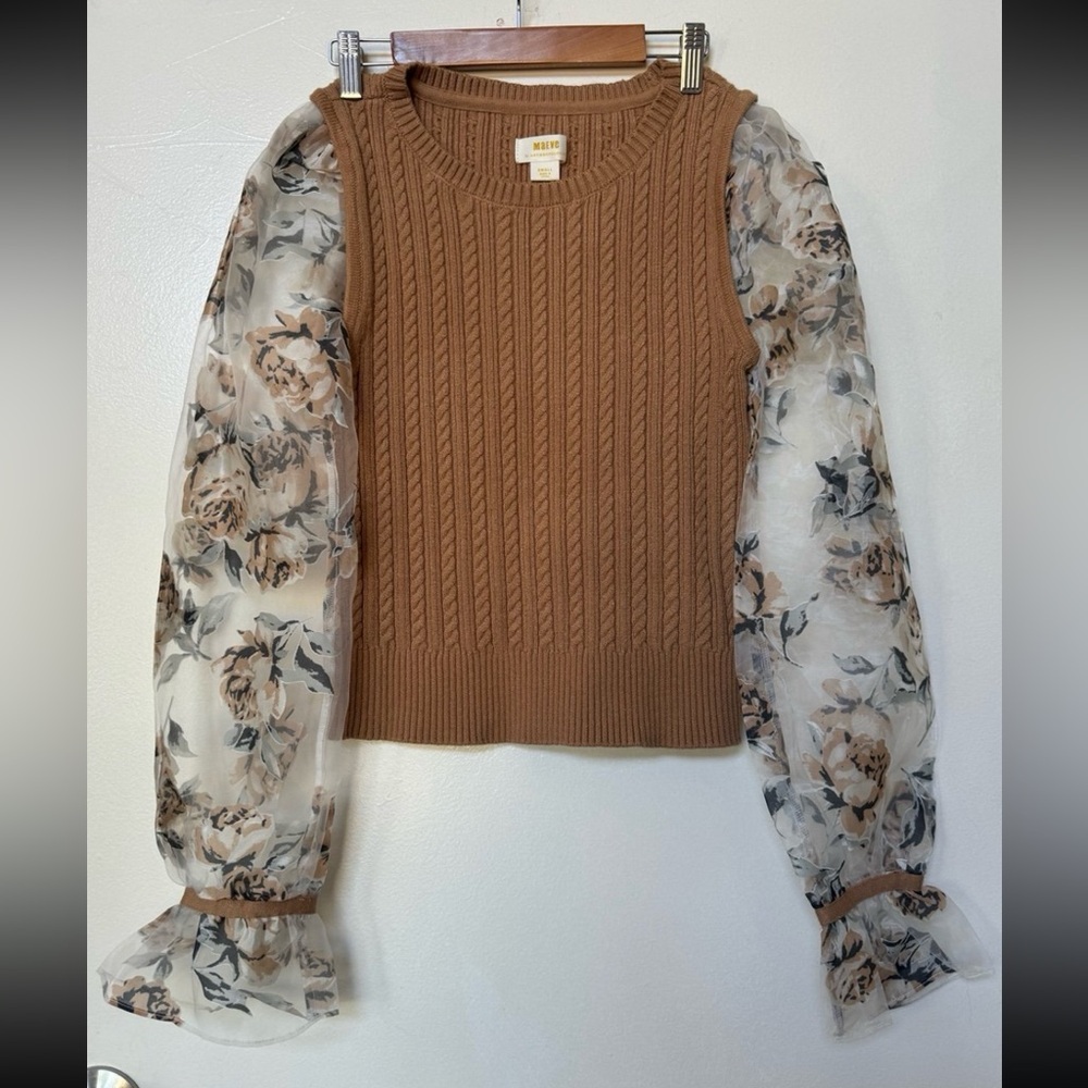 NWOT Anthropologie Maeve Contrast-Sleeve Sweater Top size S